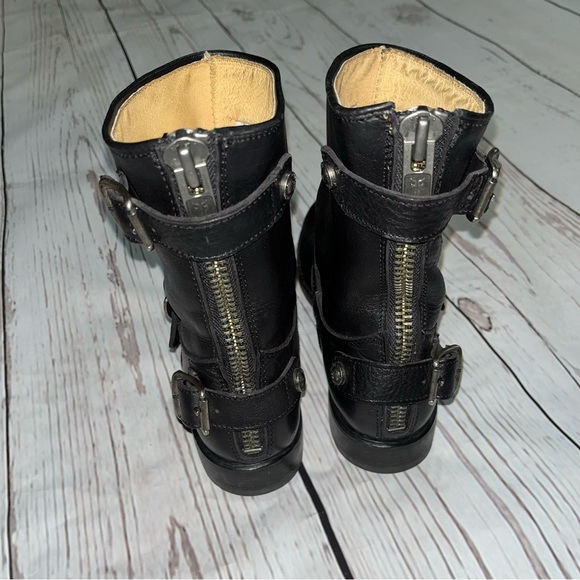 Frye Veronica Back Zip Black Leather Short Moto Boots size 6 - Picture 4 of 12